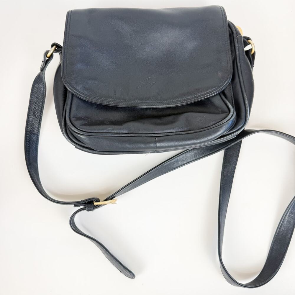 Navy Leather Crossbody Bag with Gold-Tone Hardwear